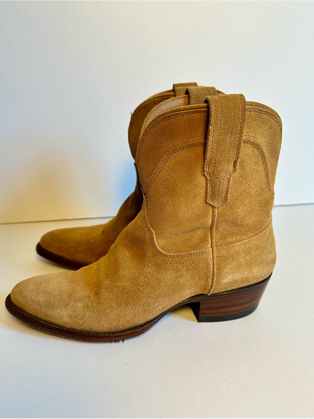 Tecovas Lucy Tan Suede Cowboy Boots in Size 9.